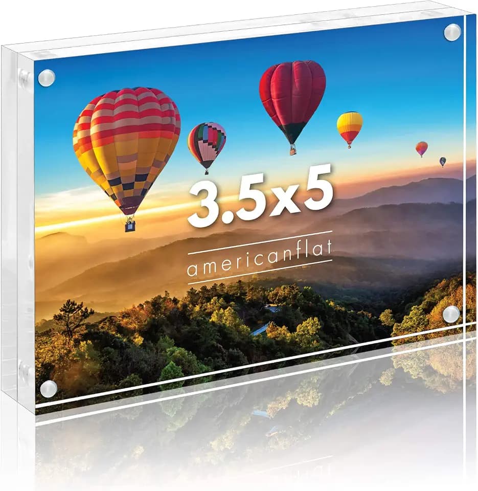 Americanflat 3.5x5 Acrylic Picture Frame - Double Sided Frames with Magnetic Corners - Transparent Acrylic Frames for Desk or Tabletop Display - 3.5x5 Picture Frame with Microfiber Cloth Included
