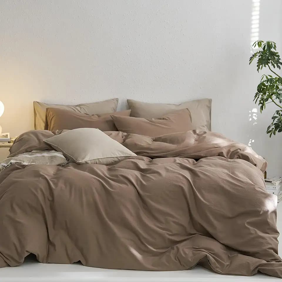 MooMee Upgraded Softer Duvet Cover Set 100% Washed Cotton Twill