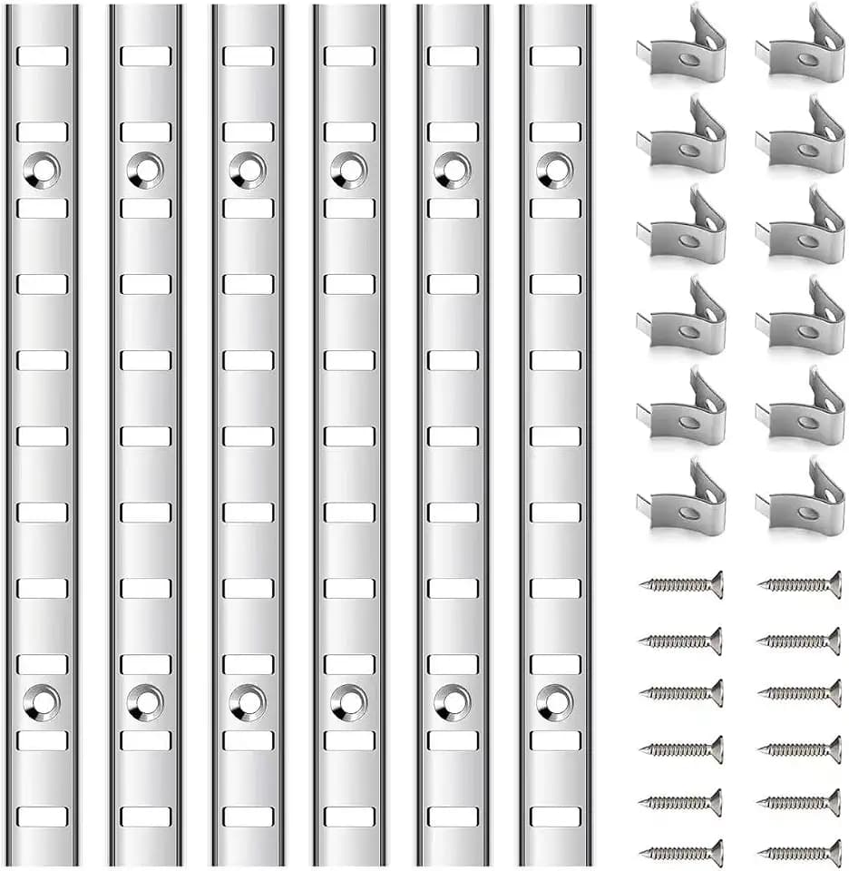 6 Pcs 36 Inch Shelf Pilaster Adjustable Shelf Brackets Stainless Steel Mortise Mount Pilaster Strip Standards with 12 Shelf Clips and Screws for Wall Shelving System Closet Organization Storage