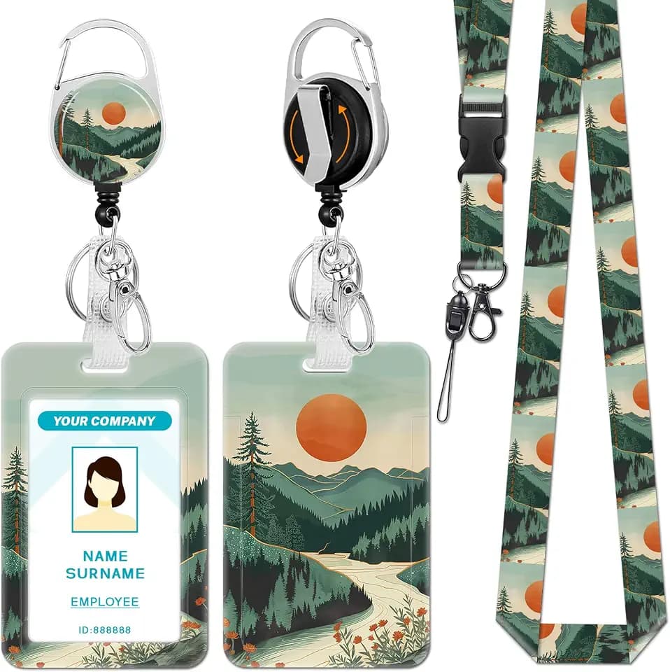 Hancynir Sunrise Mountain Lanyards for Id Badges with Retractable Reel Clip