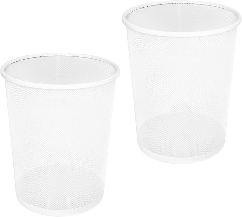 2-Pack 6-Gallon Round Steel Mesh Trash Can, Recycling Wastebasket, White