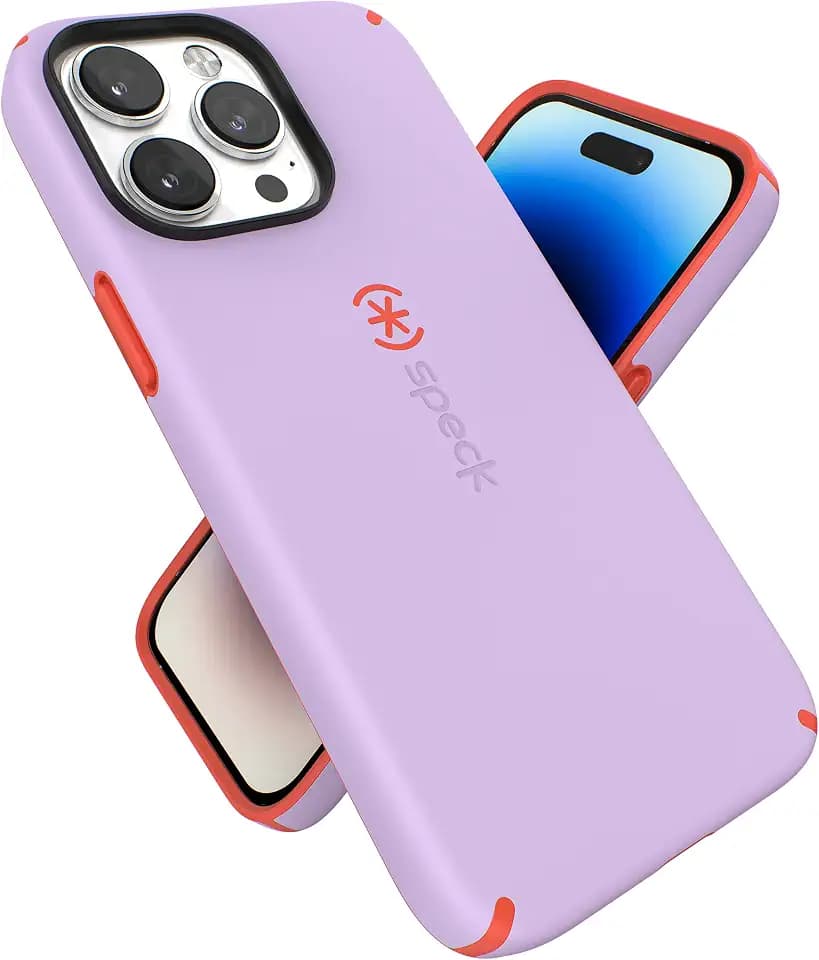 Speck iPhone 14 Pro Max Case - Slim, Drop Protection, Scratch Resistant, Soft Touch for 6.7 inch iPhone 14 Pro Max - Dual Layer CandyShell Pro, Spring Purple/Energy Red