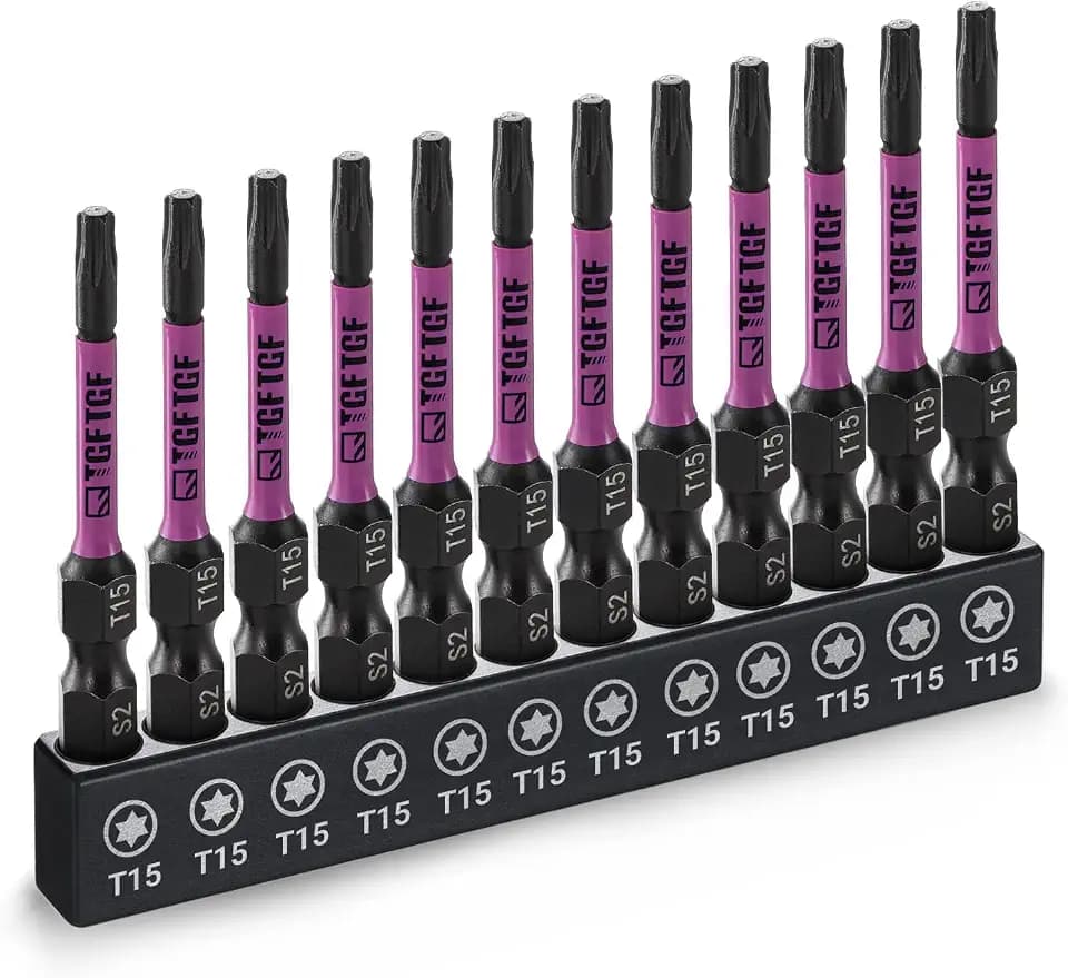 TGFTGF 12PCS T15 Impact Torx Bit Set, 2" S2 Steel Star Bits Set with Magnetic CNC Machined Tips, 1/4" Hex Shank Torx Bits for Power Tools & Drill, with Storage Case, Automotive Home Professional DIY