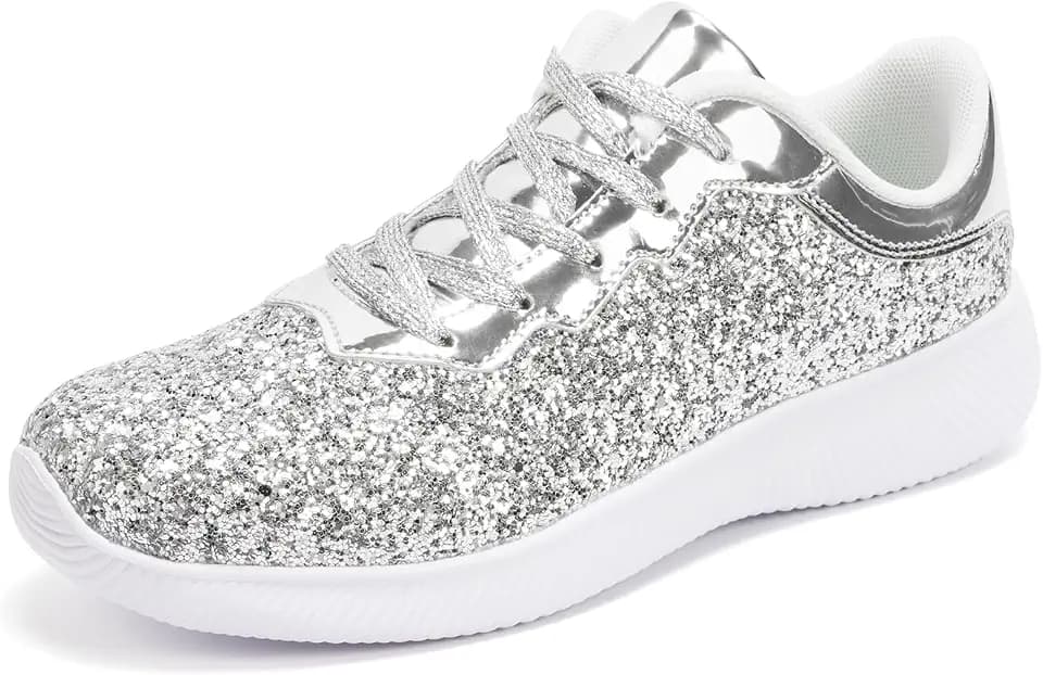 Lxuan Women's Glitter Sneakers Shoes Lightweight Tennis Shoes Metallic Sequin Walking Shoes