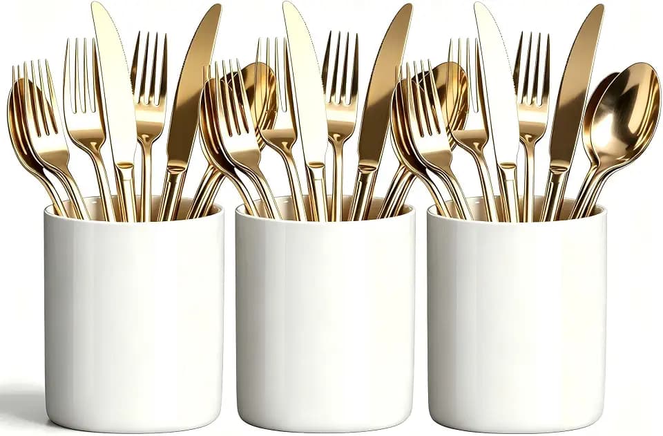 Utensils Holder, Caddy Cutlery Holder Silverware, Utensils Organizer Elegant white Porcelain, Spoon Holder for Party Tableware Holder for Kitchen Table, Cabinet
