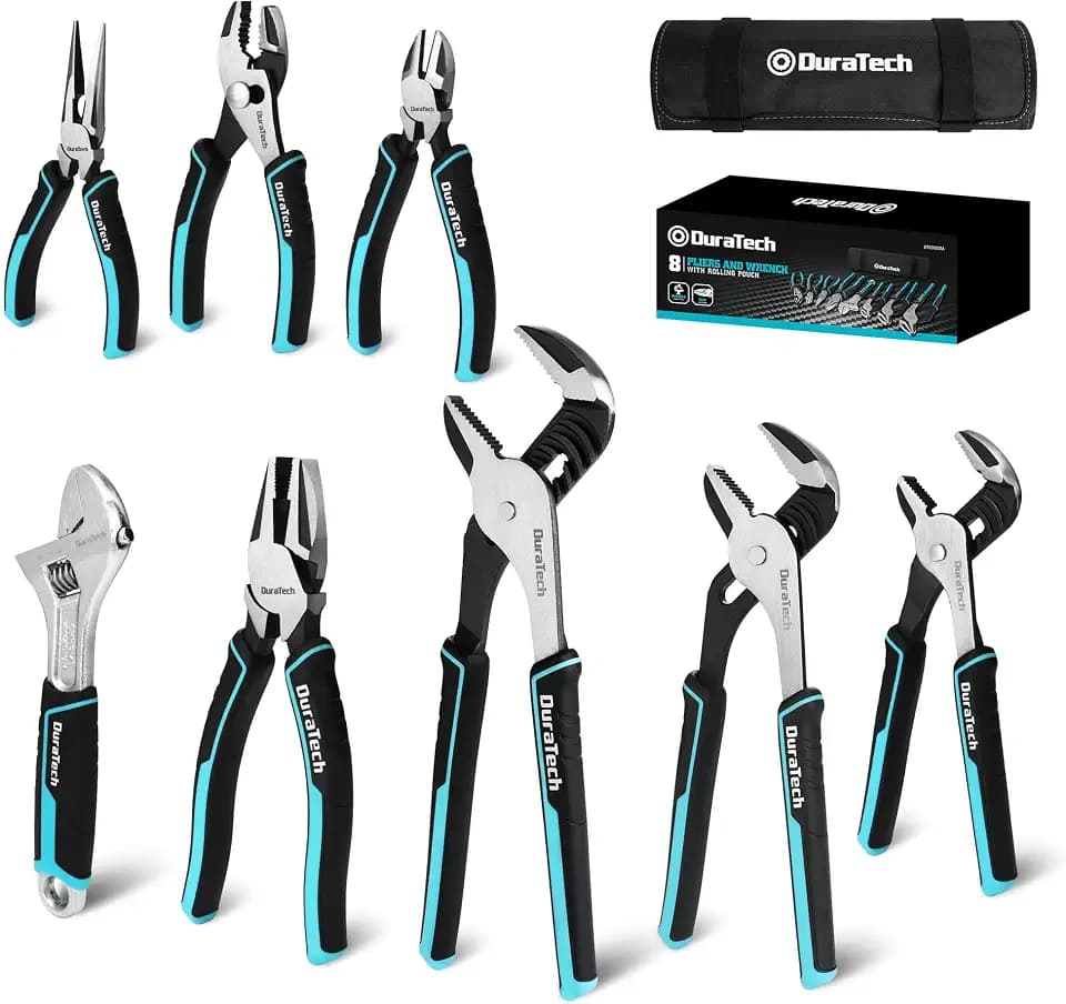 DURATECH 8-Piece Pliers Set with Rolling Pouch, Cr-V/Cr-Ni Construction