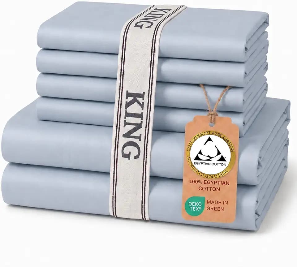 Therapedic 100% Egyptian Cotton 6 Piece King Size Sheets Set (Light Blue)