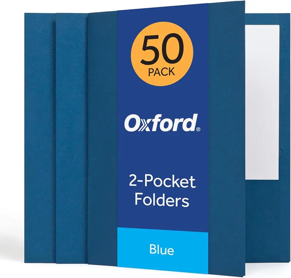 Oxford 2 Pocket Folders, 50 Pack, Blue, School & Classroom Value Pack