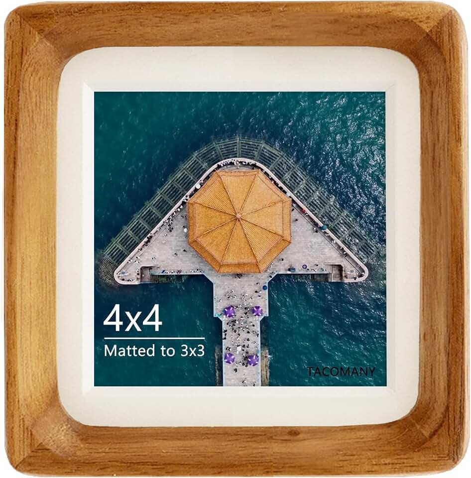 Handcrafted Natural Wood Picture Frame with Mat for Wall and Tabletop display (Teak, 4x4 matted to 3x3)