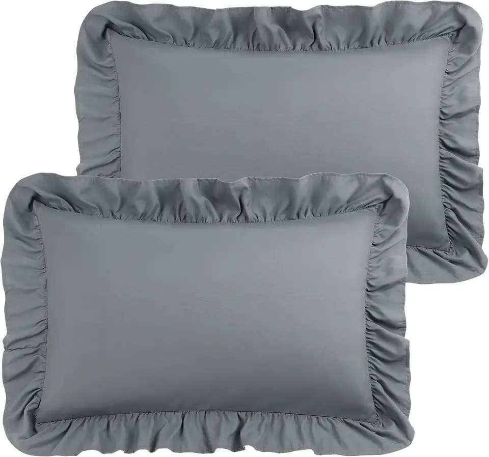 PiccoCasa Ruffled Pillow Shams Set of 2, Envelope King Dark Gray