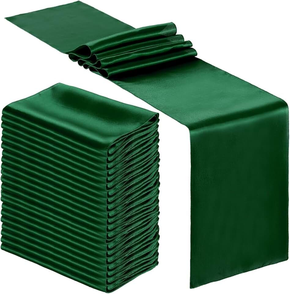 Bencailor 24 Pcs Dark Green Satin Table Runners Bulk, 12 x 108 Inch
