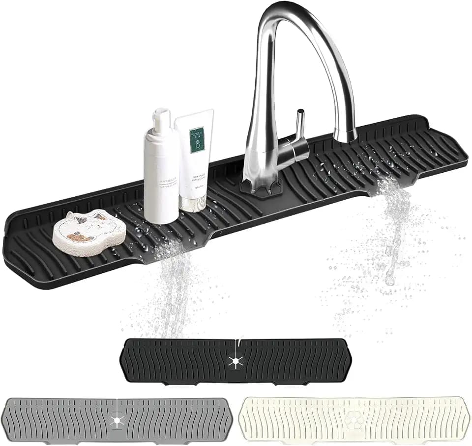 Kitchen Sink Splash Guard Gen2-30" x 6'' Silicone Sink Mat Splash Guard fit for Countertop, Bathroom,Farmhouse,RV by EBIGIC (Black)