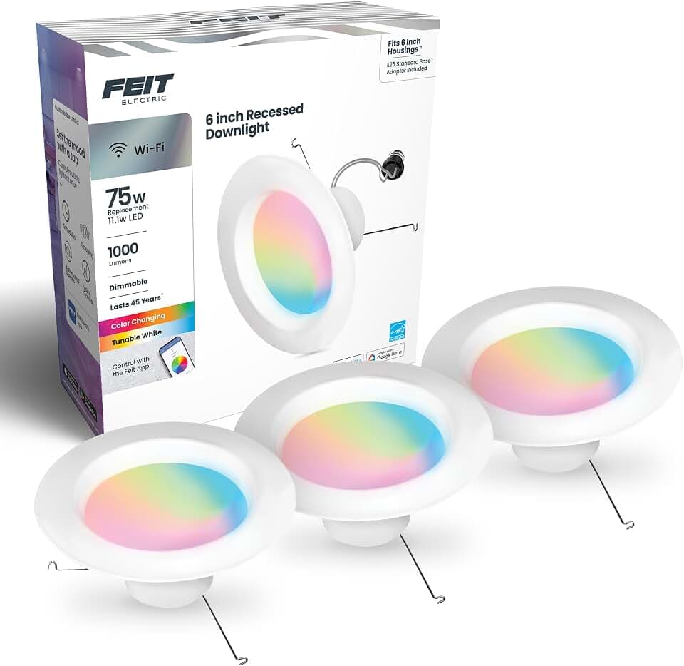 Feit Electric 5/6in Smart Recessed Downlights, 75W Eq, 1000 Lumens, 3 Pack