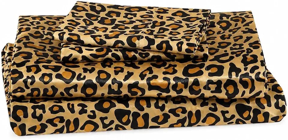 Beatrice Home Fashions 100% Polyester Satin Queen Sheet Set, Leopard