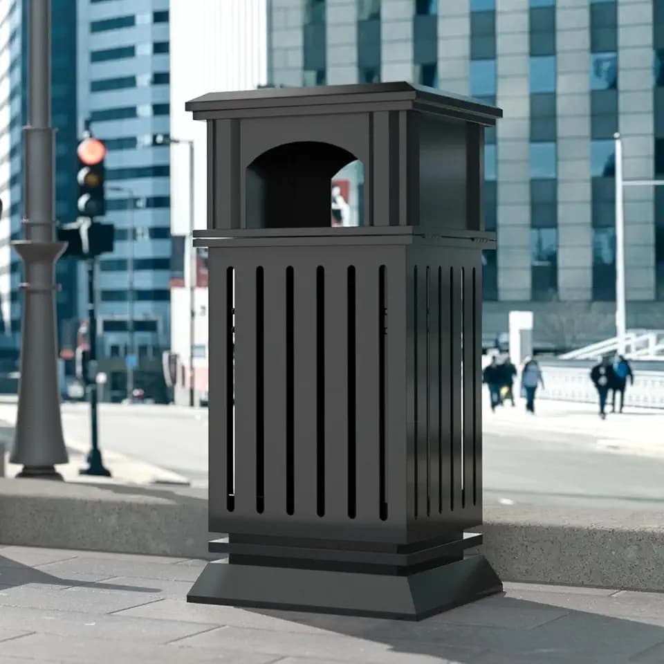 BEAMNOVA Commercial Outdoor Trash Can with Lid, Matte Black, 15.8 * 35.5 in