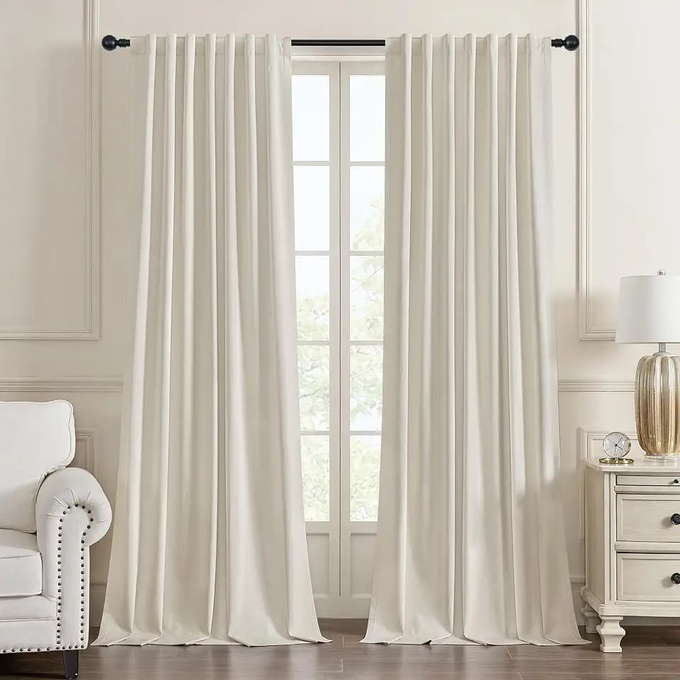 Linen Blackout Curtains for Bedroom Living Room 92 Inch Long Ivory