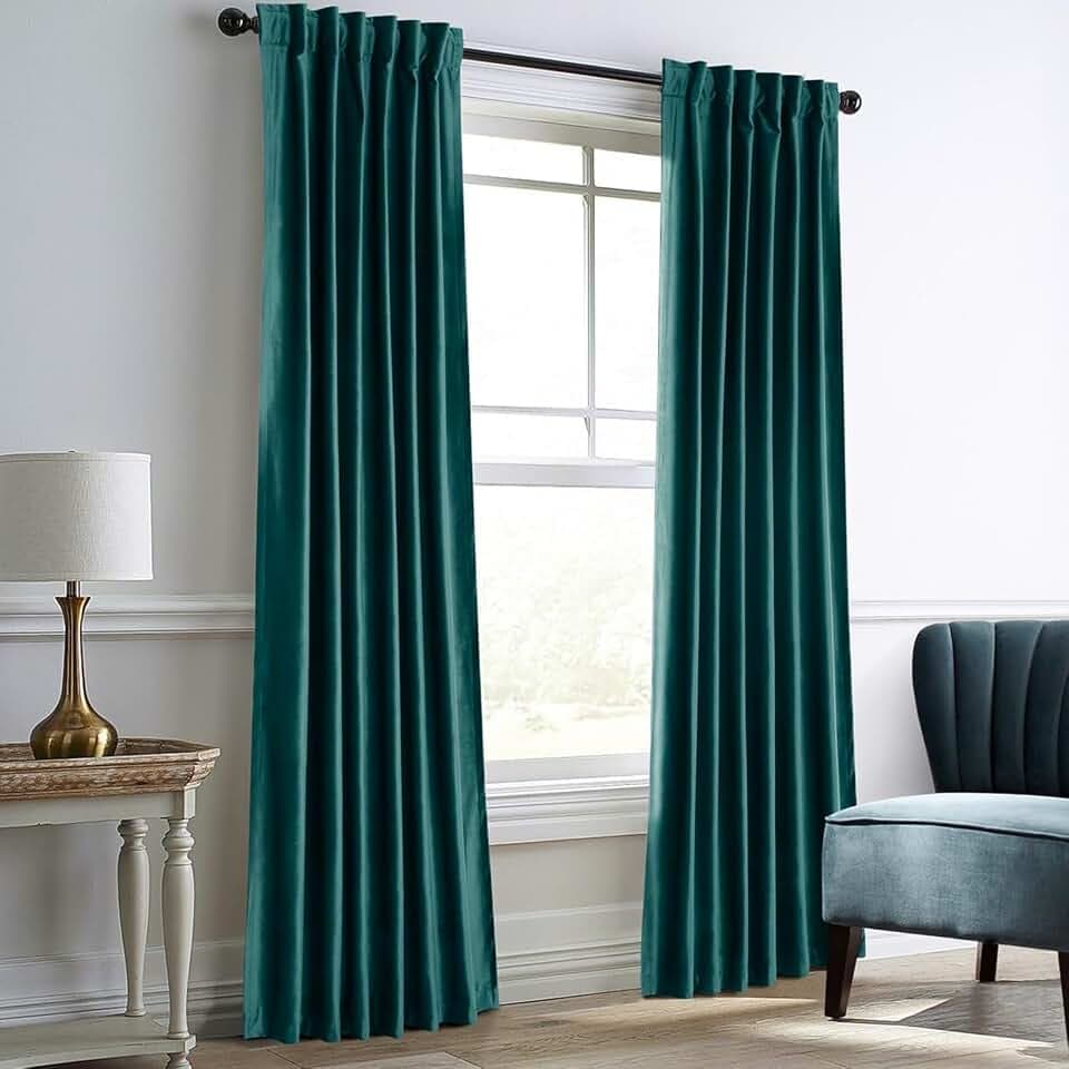 Dreaming Casa Velvet Room Darkening Curtains 108 Inch Long, 2 Panels, Teal