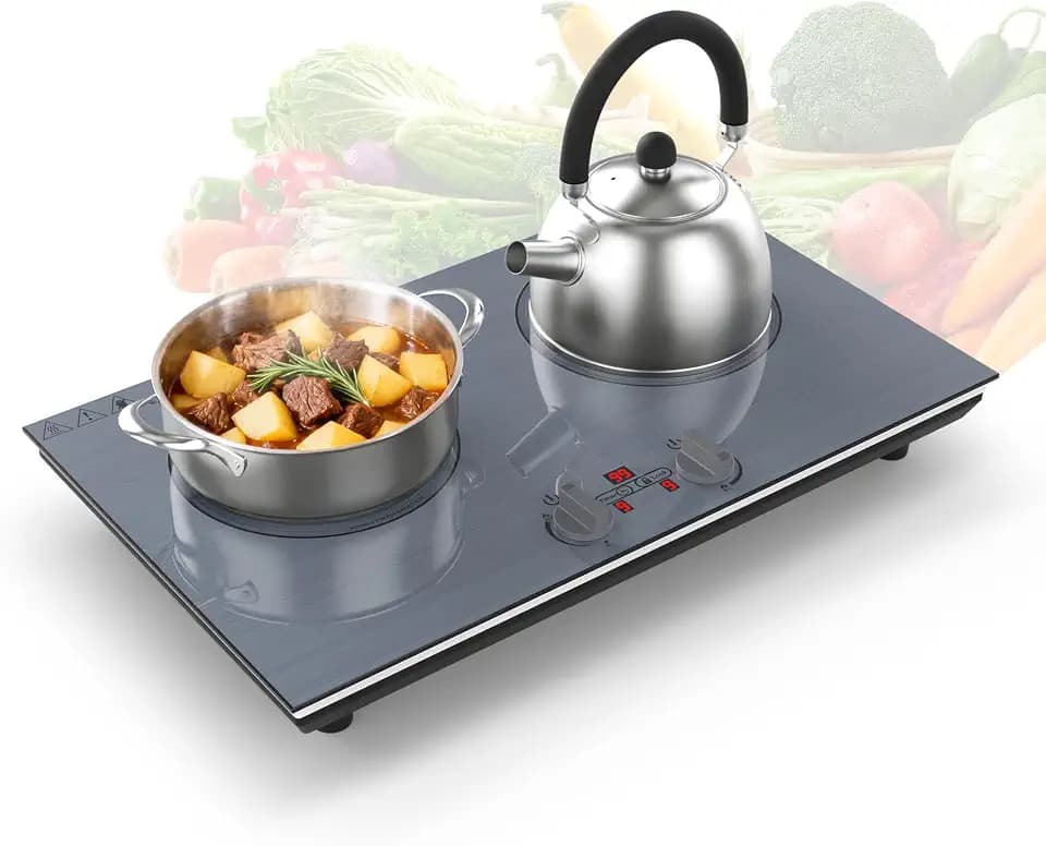 GIHETKUT 2 burner Induction cooktop,110V 4000W induction hot plate with Brushed Panel,Knob Control,9 Power Levels, Kids Lock & Timer,LED touch control 2 burner induction cooker