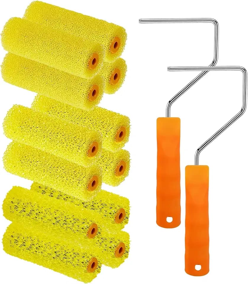 12 Pcs 4 inch Textured Paint Roller Covers+2 Frame Set,3 Textures
