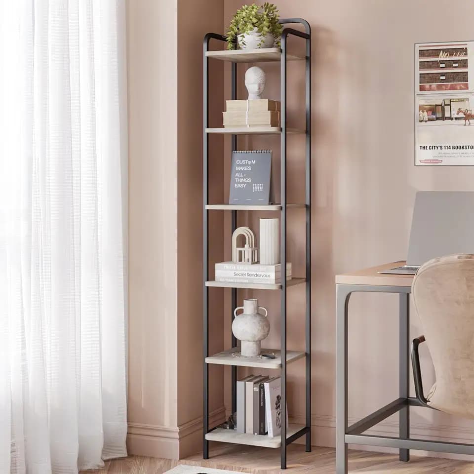 Hzuaneri Bookcase Bookshelf, Narrow Book Shelf, Industrial Corner Shelf