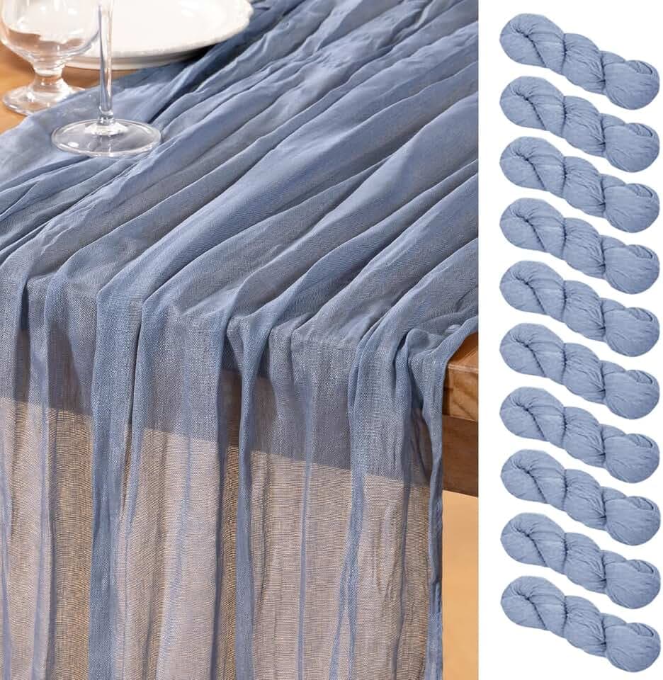 DeZerlor Dusty Blue Cheesecloth Table Runners 10 Pack Summer Boho Runners