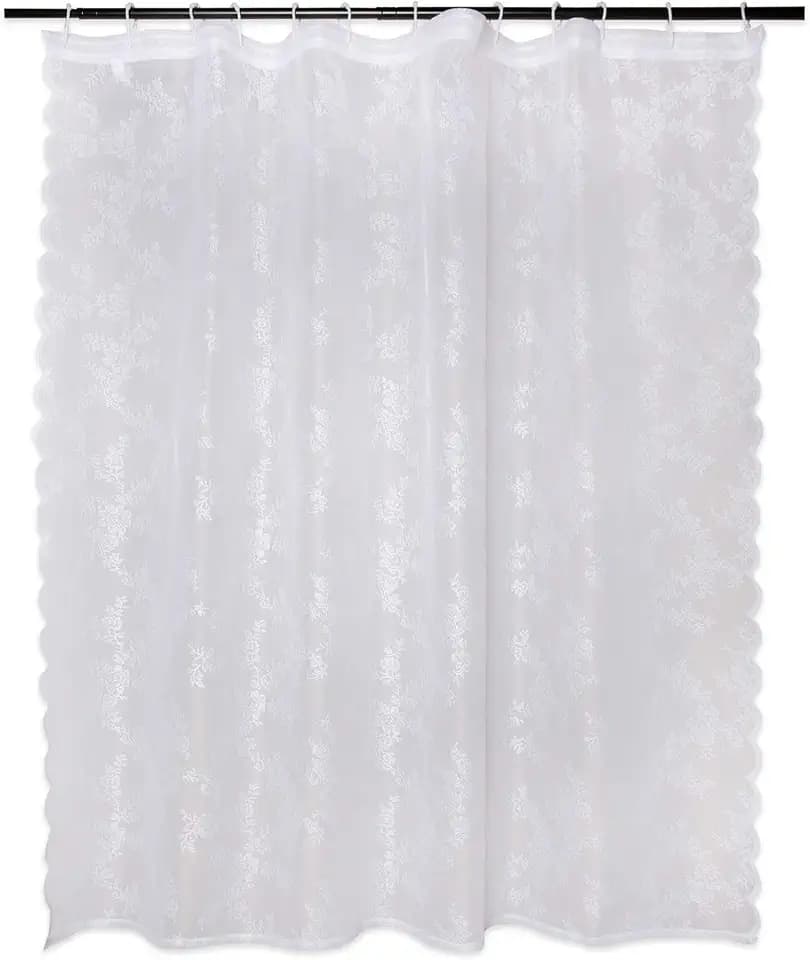 DII Translucent Lace Shower Curtain, 72x72, Flower Blossom White