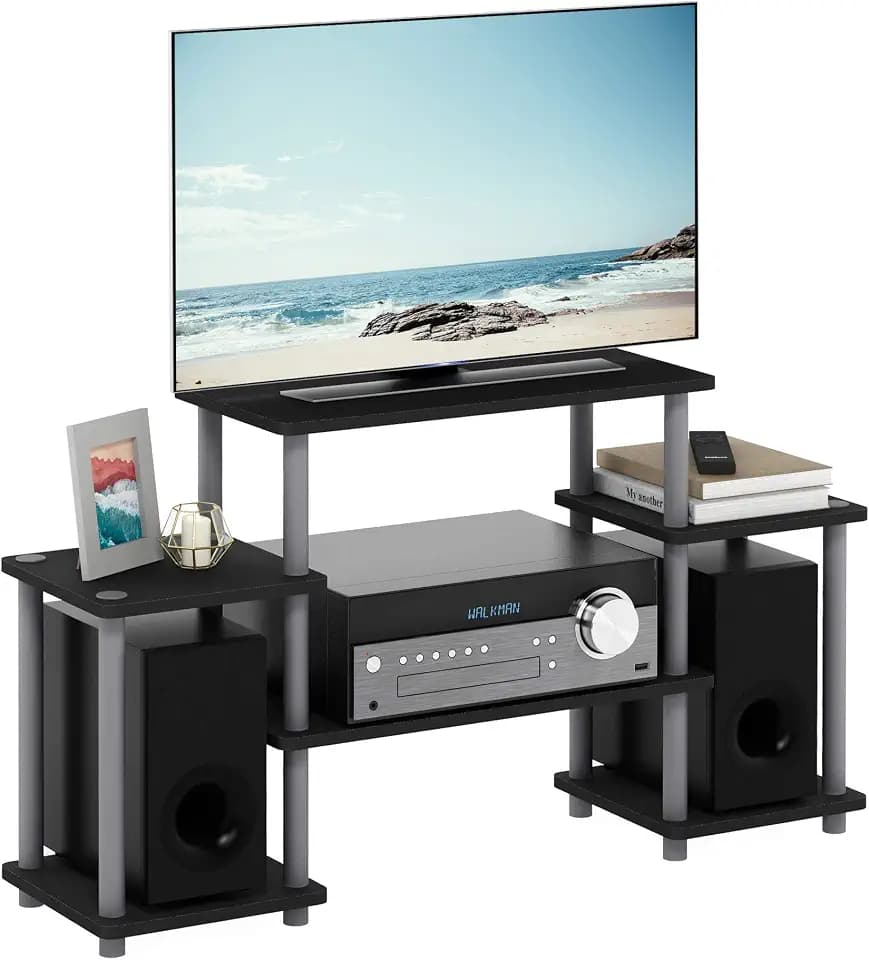 Furinno Turn-N-Tube No Tools Entertainment TV Stands, Black/Grey