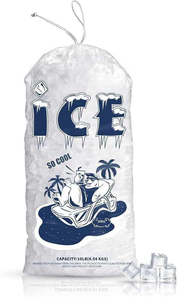 FireKylin 100 Pack Ice Bags 10 lb, Heavy Duty, Drawstring, 2 Mils Thickness