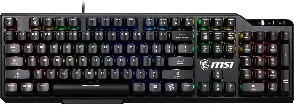 MSI Vigor GK41 Mechanische Gaming-Tastatur, Kailh Red Switches (linear), ergonomische Tastenkappen, rutschfeste Unterseite, 6 Feste farbige LEDs in 10 Beleuchtungszonen, Mystic Light, USB 2.0, volle