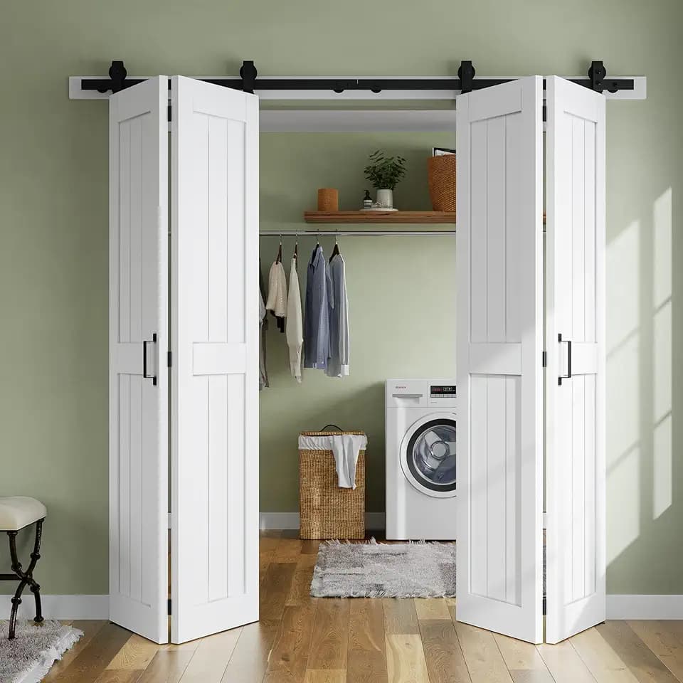 SMARTSTANDARD Bifold Barn Door 72'' x 84'',Bi-Fold Sliding Closet Doors