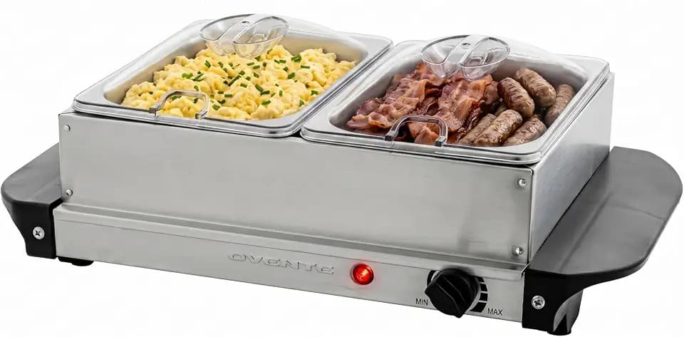 OVENTE Electric Buffet Server & Food Warmer with Two 1.5 Qt, Silver FW152S