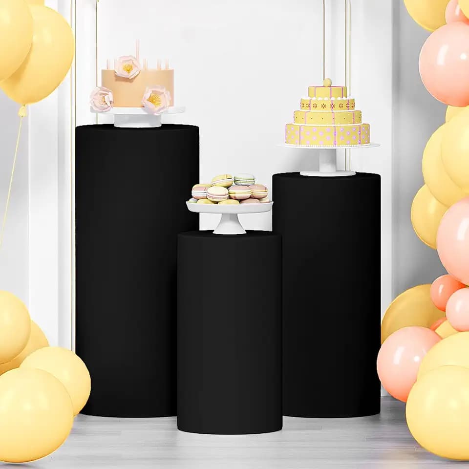 LEBENGURU 3Pcs Cylinder Pedestal Stand Covers, Black Spandex Stretch Fit