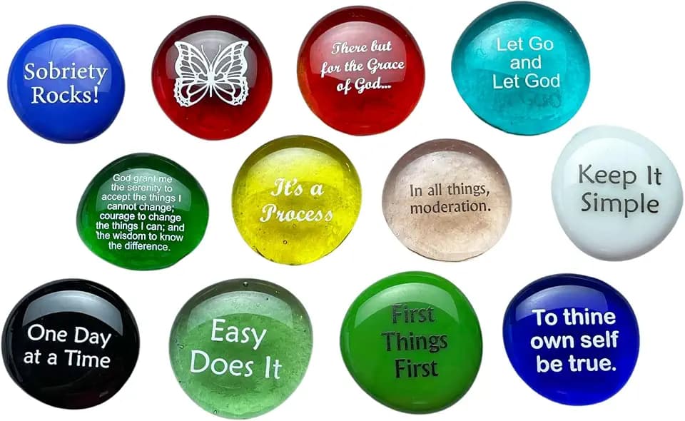 Lifeforce Glass Recovery Stones, 12 Daily Reminders for Sobriety, Variety Pack, Perfect for 12 Step