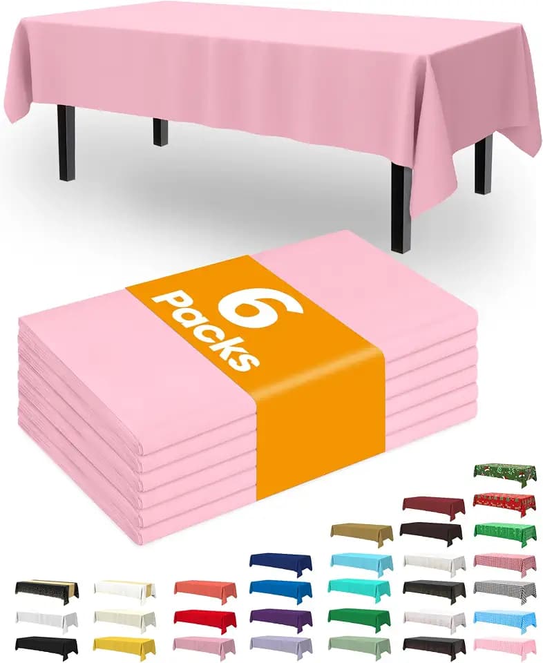Pureegg Plastic Table Cloth Disposable 6 Pack, 54 x 108 Inch, Pink