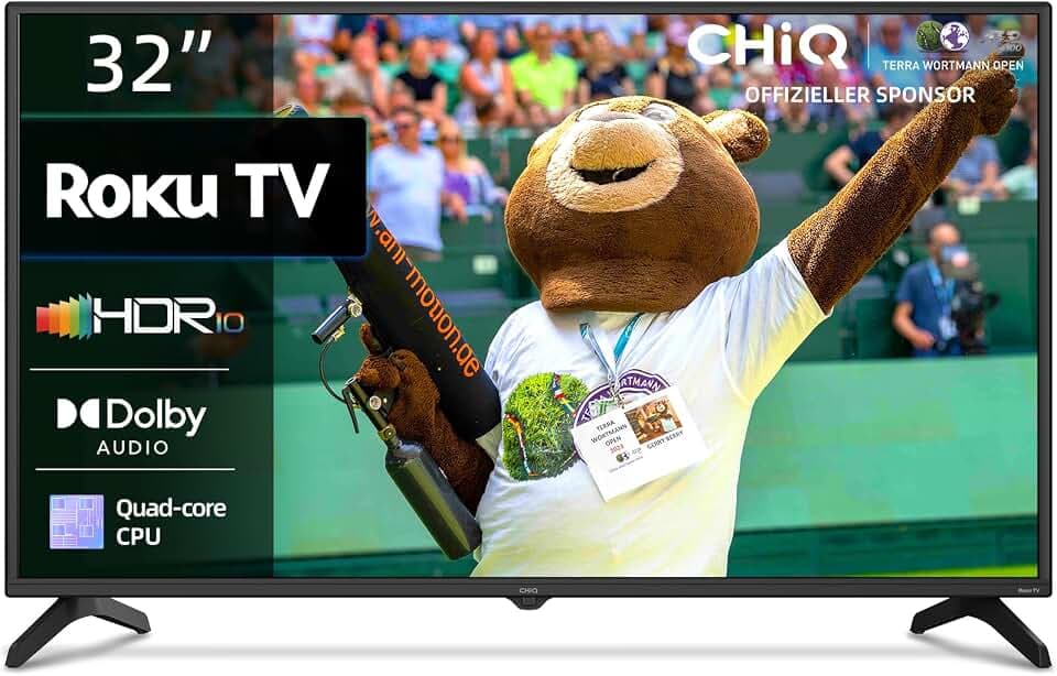 CHIQ L32G5NV 32 Zoll Roku TV, Smart TV, HD HDR10, DVB-T2/T/C/S/S2, Multi-Entertainment, Dolby Audio, Mobile Steuerung, Sprachassistent, BBC, Disney+, 2.4&5G WiFi, USB 2.0, Schwarzer Rahmen Neu