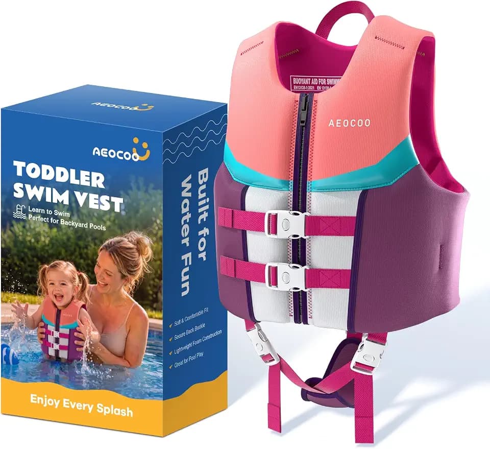 AEOCOO Toddler Swim Vest for 30-50-90 Pounds, Kids Pool Floaties Vest 3-4-5-6-9 Year Old, Puddle Swim Jumper Buoyancy Jacket, Boys, Girls, Niños