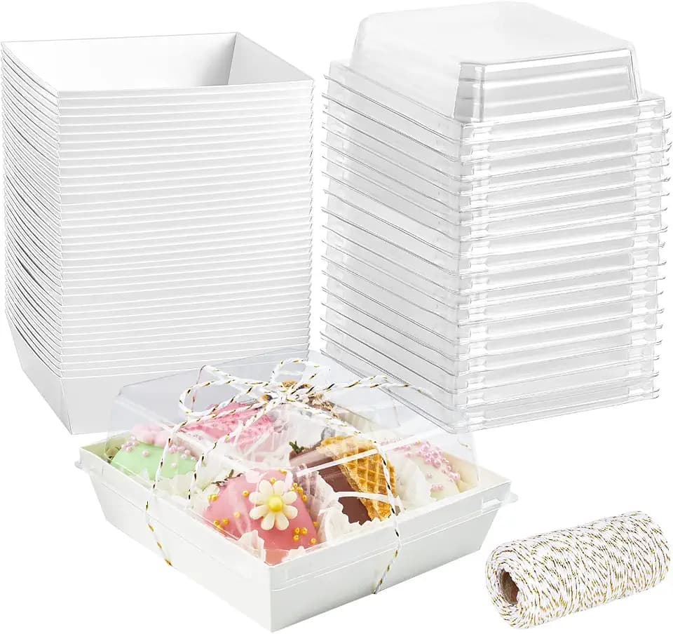 ZORRITA 50 Pack 5 Inch Paper Charcuterie Boxes with Clear Lids, White