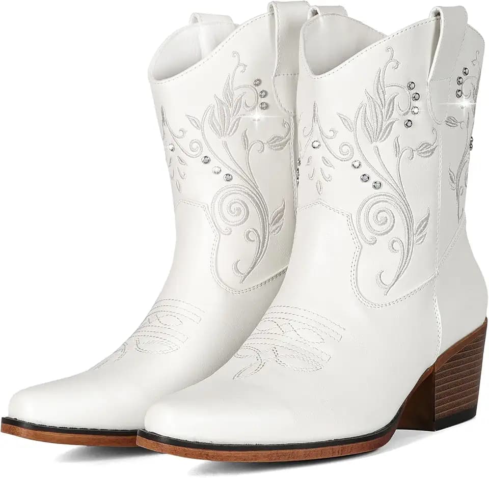 IUV Cowboy Boots for Women Ankle Cowgirl Boots with Rhinestone Decor