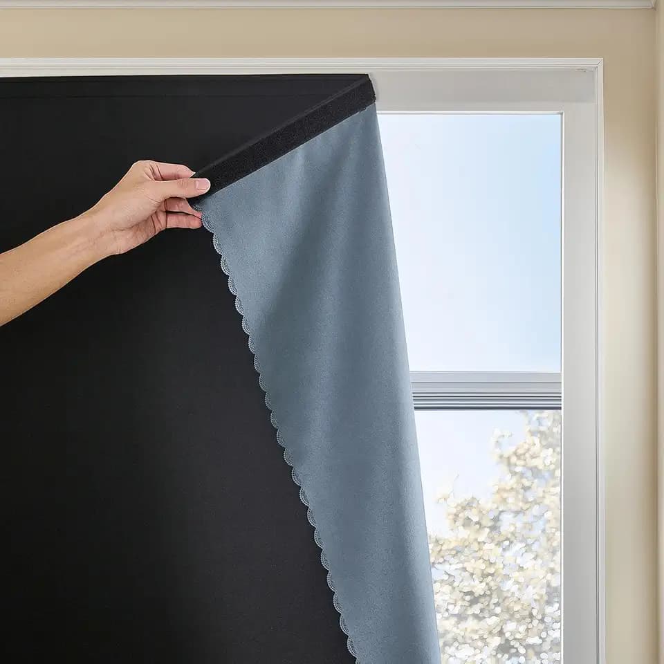 JILRON Adhesive Curtain 100% Blackout No-Drill Easy Install for Bedroom Blinds Light Blocking (Black-59 W x 95" L-1P)