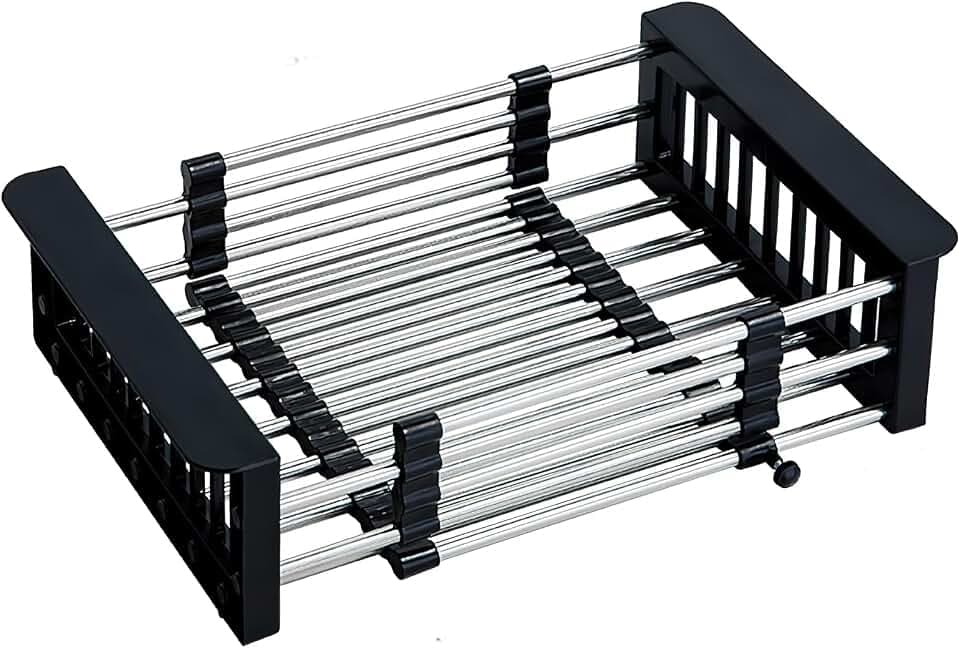 COVRA Over Sink Dish Drying Rack, Stainless Steel Drainer for 10.6"-18.5" Sinks (Square Sinks ONLY), Kitchen Countertop Organizer for Dishes, Vegetables, and Fruits (Black)