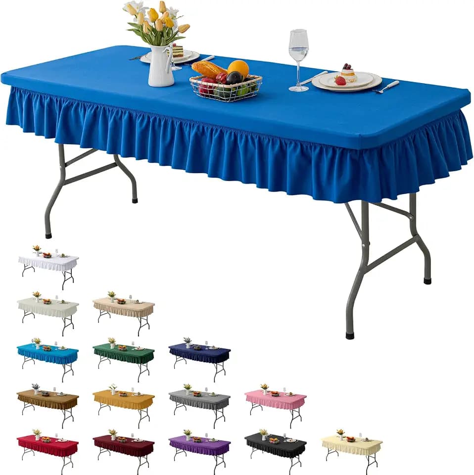 5ft Dark Blue Stretch Tablecloth for Rectangular Tables - Flared Wrap Design, Waterproof, Wrinkle-Resistant, Washable - Ideal for Weddings, Parties, Banquets & Table Protection