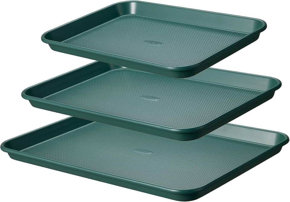 CAROTE 3-Piece Baking Sheet, Nonstick Cookie Sheets, Olive Green