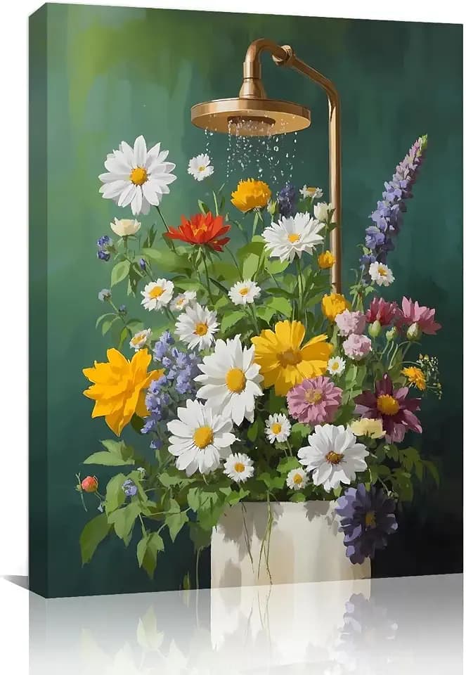 Flowers Bathroom Decor Wall Art,Green Botanical Bathroom Decor 12x16 Inch