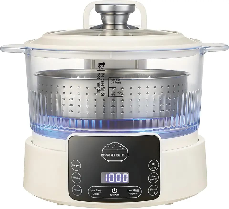 Low Carb Rice Cooker,5L Multifunction Smart Rice Cooker - 4H Keep Warm,Digital Display,Timer & Reservation Function,Suitable for Cooking,Simmering,Stewing,and Steaming(5L,Beige)