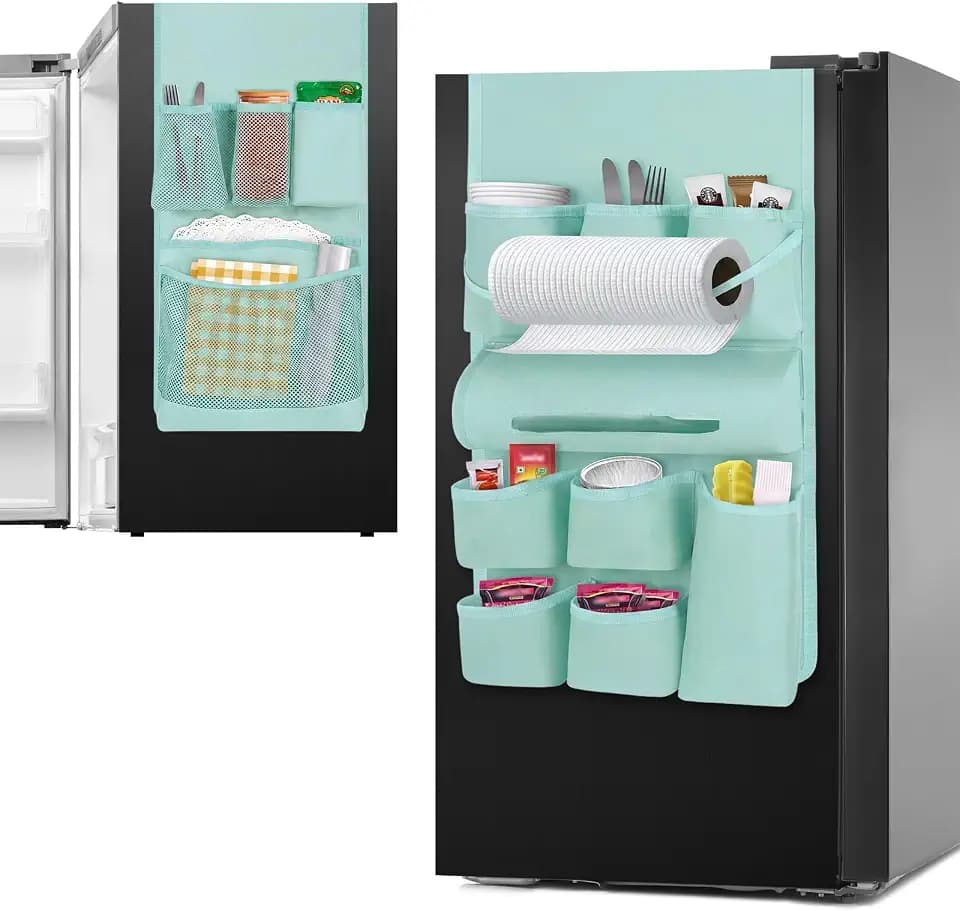 Weysat Mini Fridge Organizer with 14 Pocket for Dorm,Classic,Mint