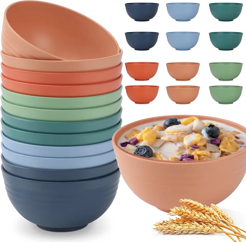 HOTEC 12-Pack 26oz BPA Free Plastic Cereal Bowls, Multicolor