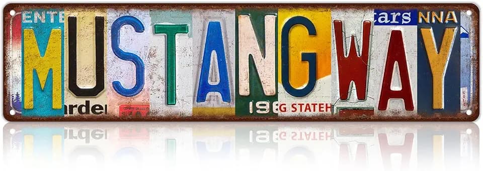 Vintage Mustang Way Street Sign Wall Decor Metal Tin Signs