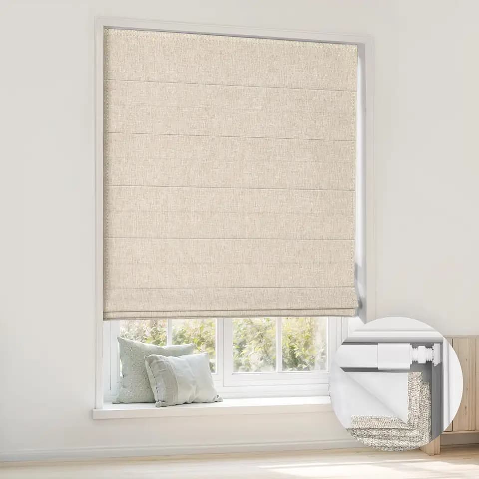LazBlinds No Drill Cordless Roman Shades, 29'' W x 48'' H, Beige