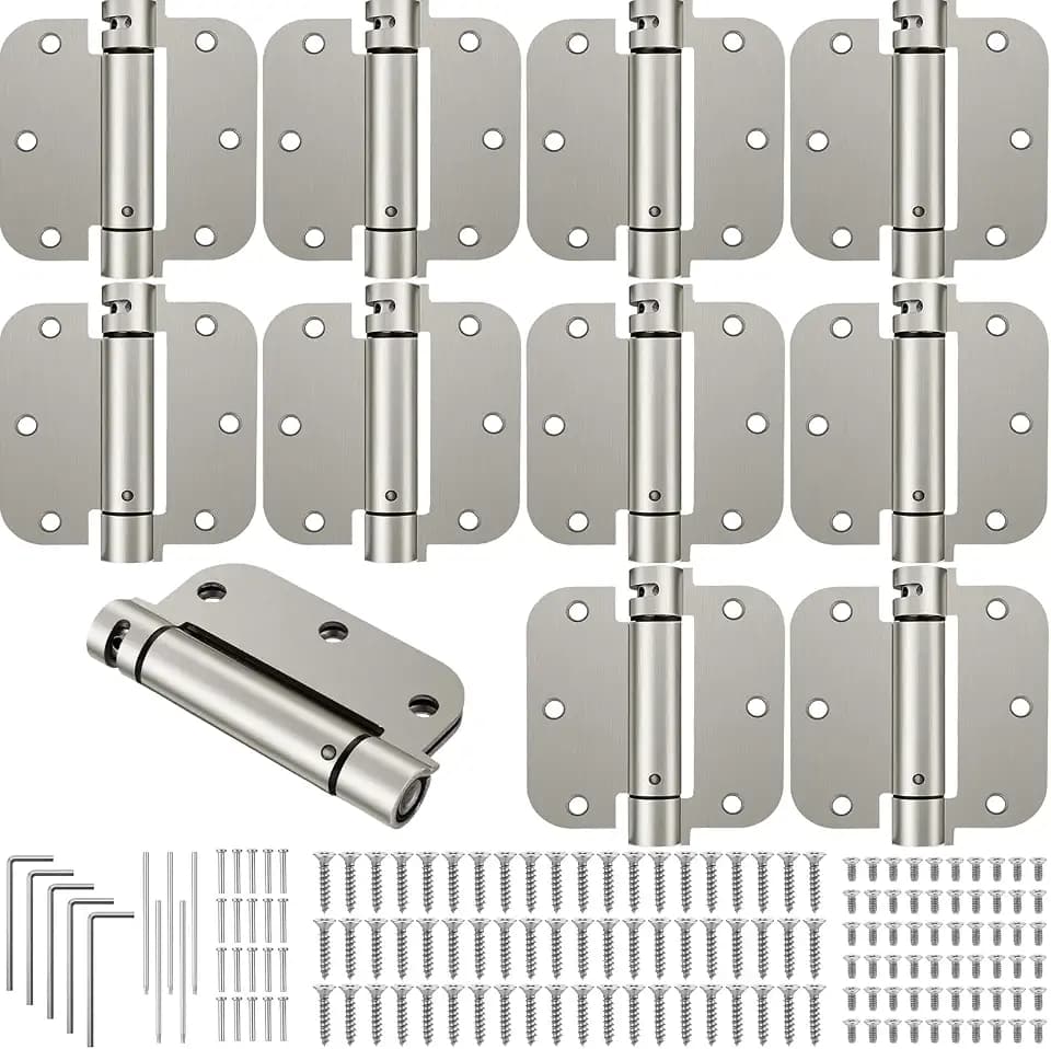 Yaocom 10 Pcs Self Closing Door Hinge 3.5'' Spring Loaded Hinges Automatic Door Closer Hinge Adjustable Tension for Garage, 5/8'' Radius Corners(Silver,3.5'')
