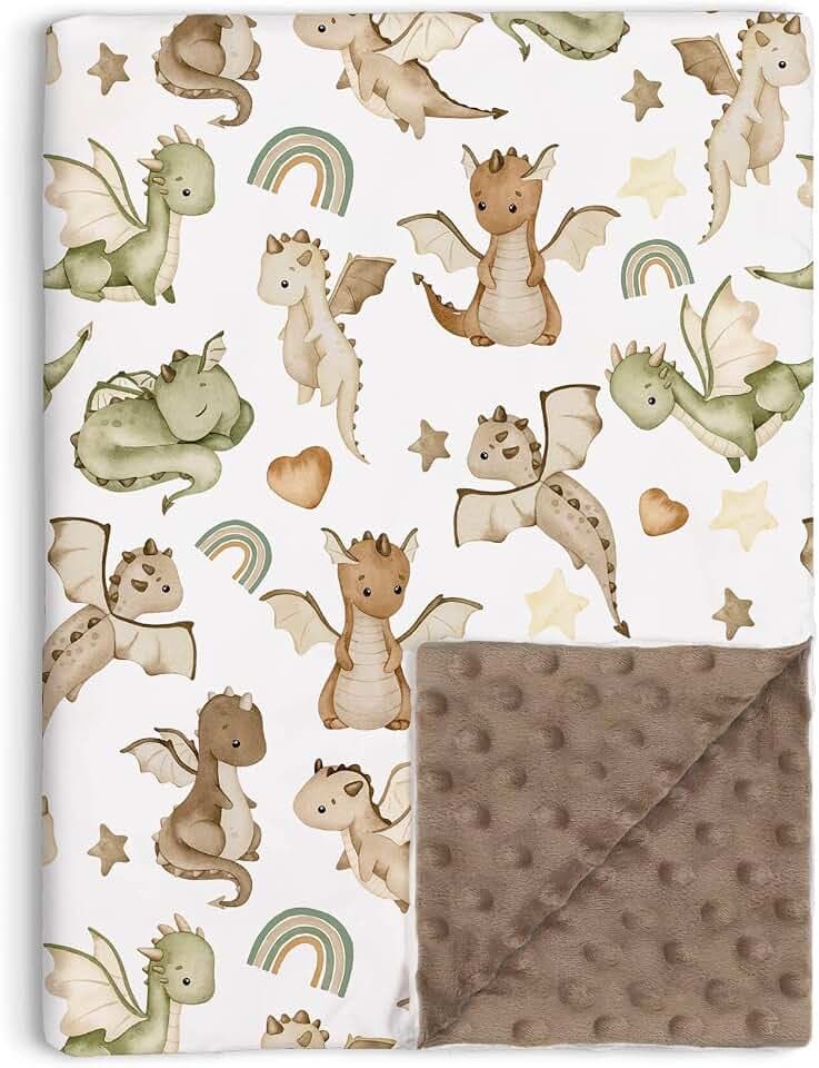 Dragon Baby Blanket for Boys Soft Double Layer Minky with Dotted Backing